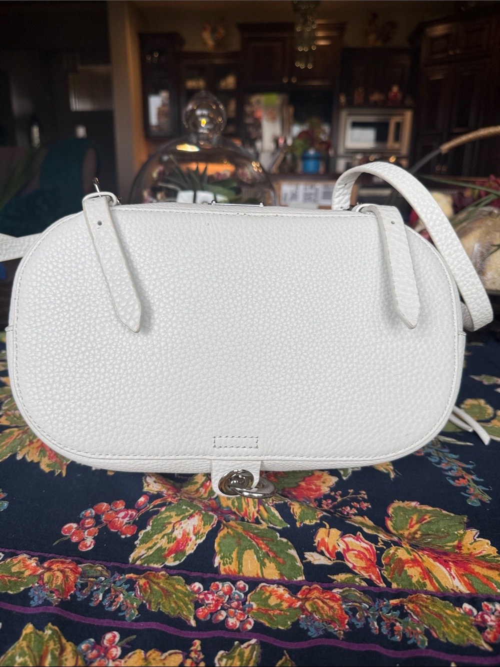 White Pebbled Leather Drawstring Bucket Backpack - Picture 3 of 10